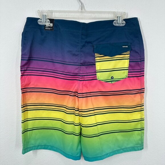 Hurley Men's Size 29 NWT Vibrant Neon Rainbow Ombre Tie Waist Board Shorts Beach - Picture 7 of 9